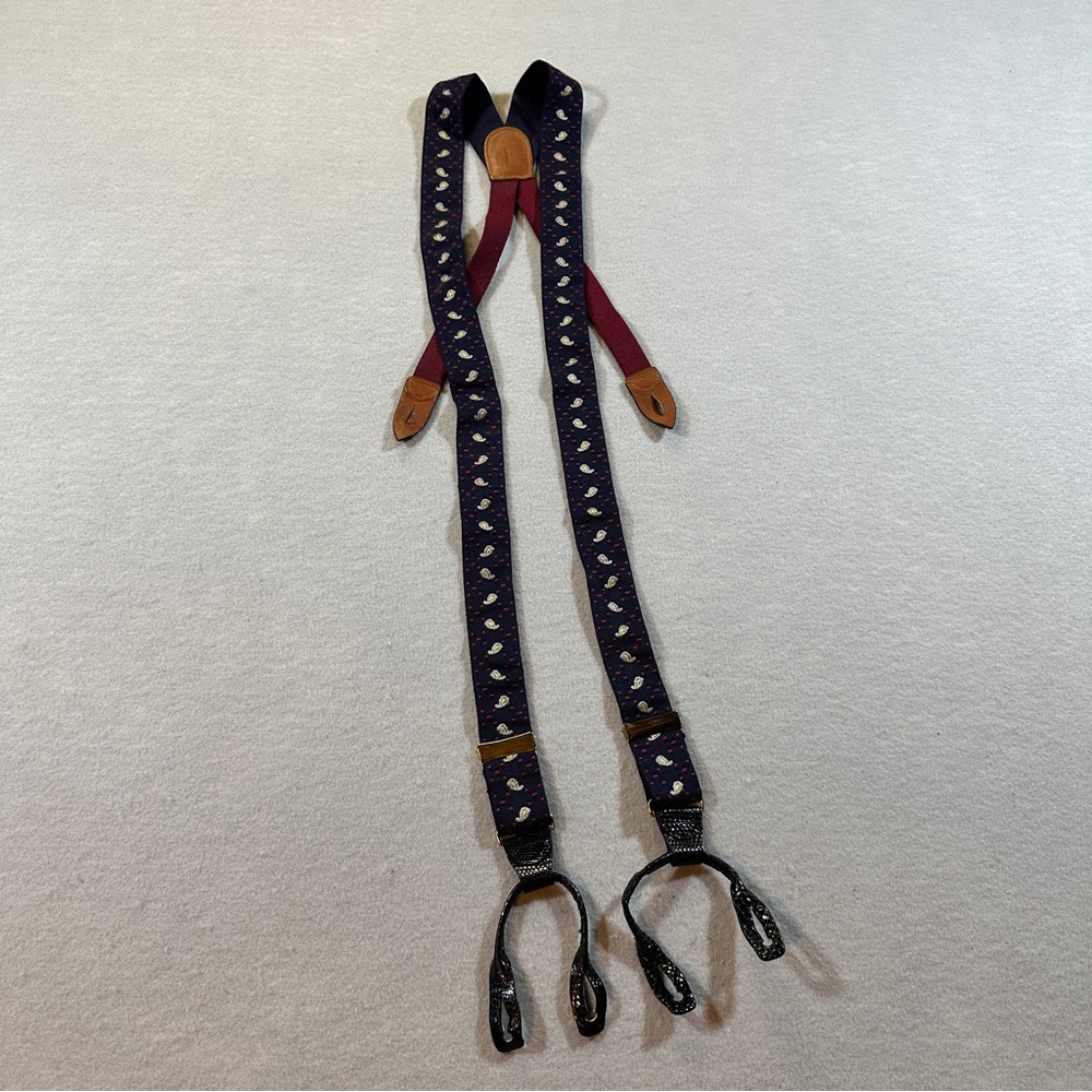 Vintage Cole Haan Suspenders Men’s Embroidered Geometric‎ Print Button Braces